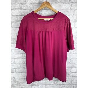 Sport Savvy Popover‎ Top French Terry Eyelet Short Sleeve T-shirt Pink Size XL
